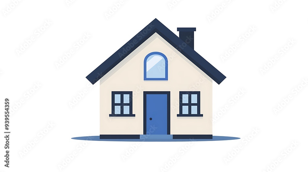 Minimalistic Flat Vector Home Icon in Soft Blue and Dark Gray on White ...