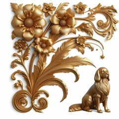 Wall Mural - golden dog ornament frame and corner design. generative AI