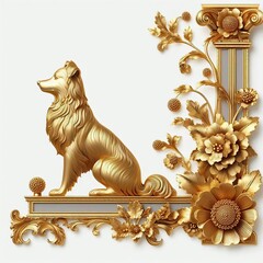 Wall Mural - golden dog ornament frame and corner design. generative AI