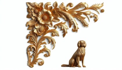 Wall Mural - golden dog ornament frame and corner design. generative AI