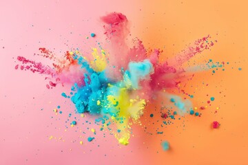 Sticker - An explosive burst of colorful powder against a gradient background, capturing a vibrant and energetic visual effect in a dynamic composition.