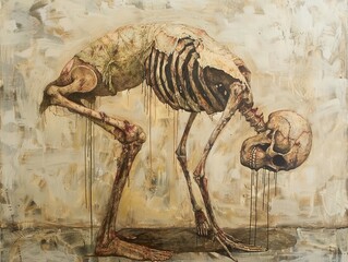 Wall Mural - The Weight of Existence: A Haunting Skeleton Painting