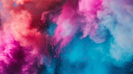 Canvas Print - An abstract image of colorful powder clouds in red, pink, and blue, representing dynamism and creativity.