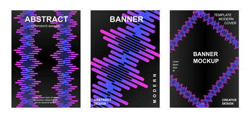 Wall Mural - Modern gradient cover background design set. Brochure cover cards. Vibrant geometric compositions with sound waves. Banner, cover, card, wallpaper, decoration, poster, brochure, leaflet. A4 size