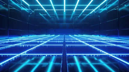 Neon Grid in a Dark Room