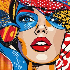 Wall Mural - Retro pop art cartoon style featuring lively blue hues and classic comic patterns.