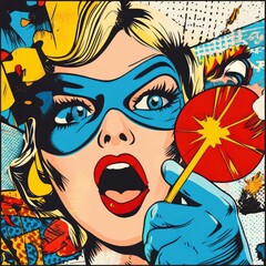 Wall Mural - Retro pop art cartoon style featuring lively blue hues and classic comic patterns.