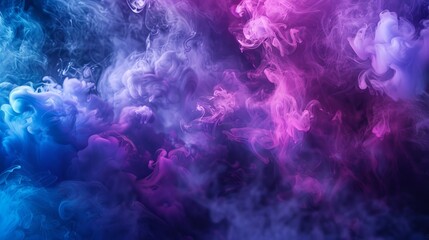 Canvas Print - Waves of swirling blue, pink, and purple smoke float against a dark background, creating a dreamy and ethereal atmosphere filled with vibrant emotion.