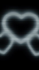 Poster - Abstract animation of holographic white triple set of neon hearts appearing and moving on the black background. Animation. Abstraction of white hearts in the dark