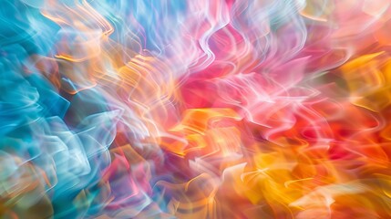 Poster - Dynamic abstract image with swirling patterns, blending blue, pink, orange, and yellow hues to create a sense of movement and energy.