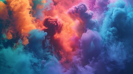 Poster - An abstract display of colored smoke with vibrant hues of orange, pink, blue, and purple blending seamlessly, evoking dynamic energy and motion.