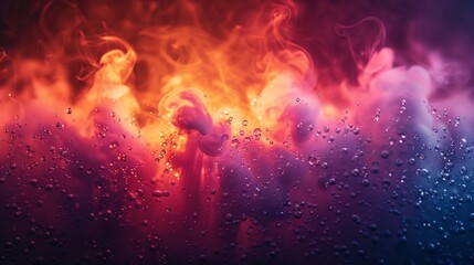 Wall Mural - An engaging image portraying blue and orange smoke swirling with air bubbles and steam, generating a visually striking and dynamic abstract scene.