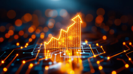 Poster - A glowing upward trend line is displayed over a grid of circuit board patterns, creating a dynamic visual representation of growth in a high-tech atmosphere
