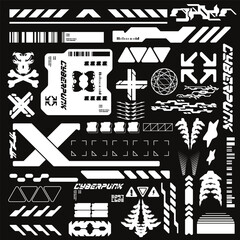 Wall Mural - cyberpunk y2k 2000s gaming futuristic icon pattern set collection template hud for branding fashion 
