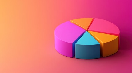 Abstract 3D pie chart diagram with vibrant colors, sleek design, and minimalist background, presenting data visually in a dynamic layout