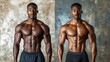 © Darya - A detailed comparison presents a man's body transformation highlighting increased muscle definition and size as a result of dedicated fitness training and exercise