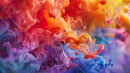 Canvas Print - Mesmerizing image of colorful smoke clouds swirling and dancing in a mixture of vivid hues forming an abstract art piece.