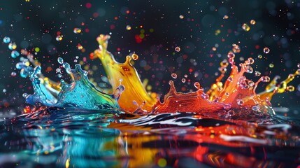 Canvas Print - Vibrant splashes of colorful paint caught mid-motion, presenting a dynamic and energetic visual experience.