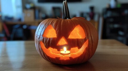 Canvas Print - Smiling Jack-o'-lantern With Candlelight