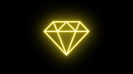 Poster - Neon diamond sign animation, uniform rotation with color blink. Glowing neon 3D gemstone icon, looped spin with blink. Gem, brilliant stone, royal treasure, jewel, premium and luxury, rich. 4 colors