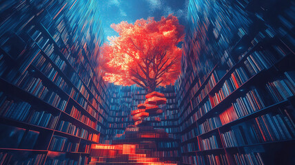 Poster - Colorful Books Resting In A Lush Green Forest