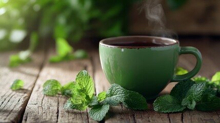 Wall Mural - Mint herbal tea relax background horizontal composition 