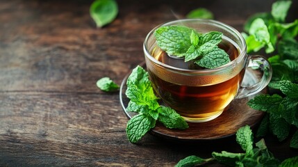 Mint herbal tea relax background horizontal composition 