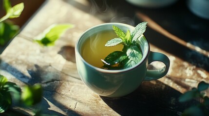 Wall Mural - Mint herbal tea relax background horizontal composition 