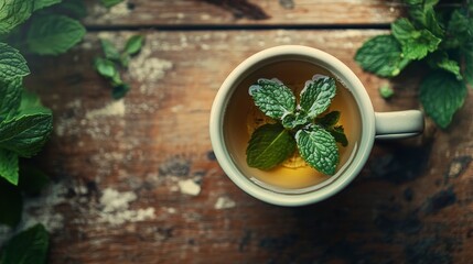 Poster - Mint herbal tea relax background horizontal composition 