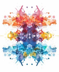 Canvas Print - This symmetrical watercolor splash art blends vibrant hues of orange, pink, blue, and purple, creating a balanced and colorful composition on white canvas.