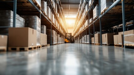 Wall Mural - empty warehouse interior with shelves and forklift