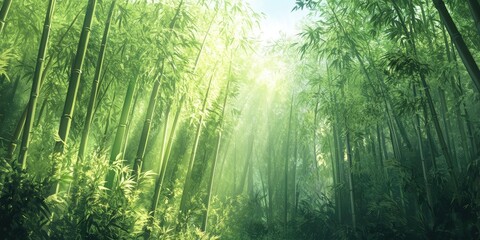 Sticker - Sunlight filters through a lush bamboo forest.