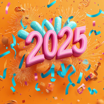 A cute style New Year’s design showcasing a vintage hot air balloon with a 