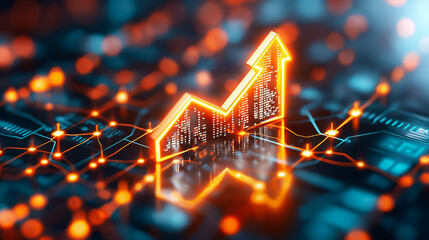 Poster - A visually striking representation of upward stock market trends is highlighted against a backdrop of interconnected digital elements, showcasing financial growth and technology