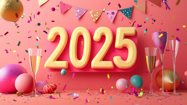 A cute style New Year’s design showcasing a vintage hot air balloon with a 