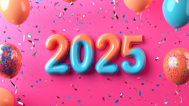 A cute style New Year’s design showcasing a vintage hot air balloon with a 