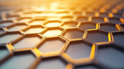 Wall Mural - Macro shot of a 3D hexagonal honeycomb with soft lighting, showcasing the uniformity and precision of the design.