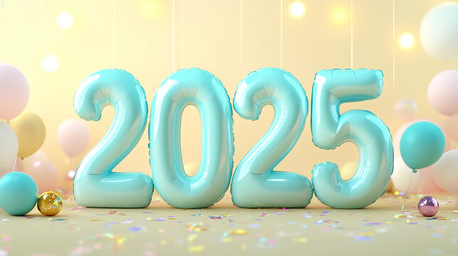 A cute style New Year’s design showcasing a vintage hot air balloon with a 