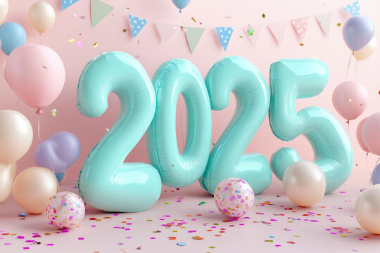 A cute style New Year’s design showcasing a vintage hot air balloon with a 