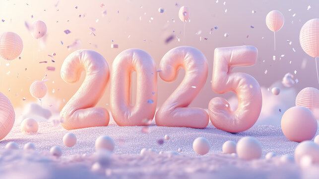 A cute style New Year’s design showcasing a vintage hot air balloon with a 