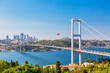 © Nikolay N. Antonov - Istanbul Bosphorus Bridge or 15th July Martyrs Bridge with Istanbul panorama cityscape during summer sunny day. Istanbul, Turkiye.