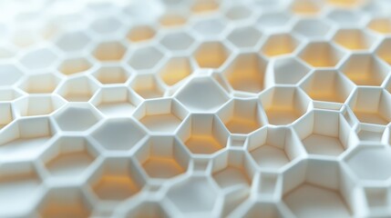 Wall Mural - Intricate macro zoom of a 3D honeycomb structure, highlighting the detailed hexagonal shapes and smooth textures.