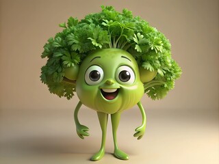 cartoon  bunch of parsley character, animated vegetable, 3d illustration