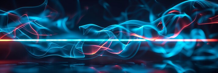 Wall Mural - This image showcases abstract swirling blue and red light ribbons, creating a neon effect against a dark background.