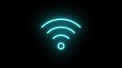 Poster - Neon wifi sign animation, uniform rotation with color blink. Glowing neon 3D wifi icon, looped spin with blink. Wireless internet, 5g wifi signal, network hotspot, device connection. 4 colors