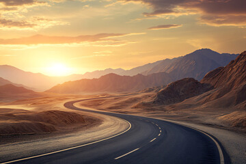 Poster - Desert Road Sunset.