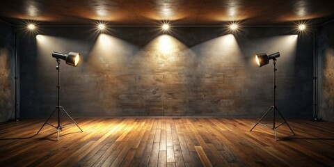 Studio Backdrop with Spotlights and Wooden Floor, photography, lighting, backdrop, studio