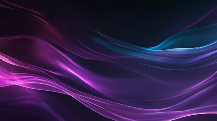 Wall Mural - This image depicts a stunning abstract background with flowing neon lightwaves in purple and blue, creating a mesmerizing visual effect against a dark background.