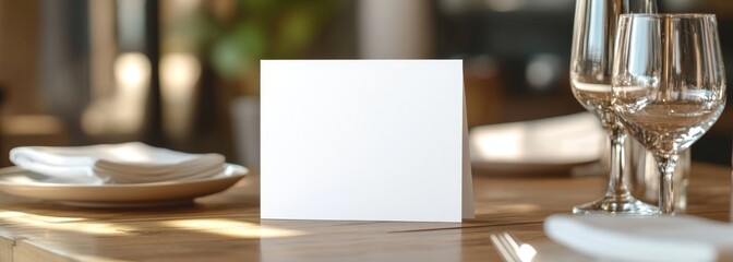 White blank space card on restaurant table background horizontal composition