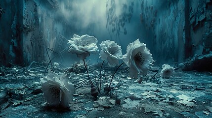 Wall Mural - White Flowers in a Decaying Landscape